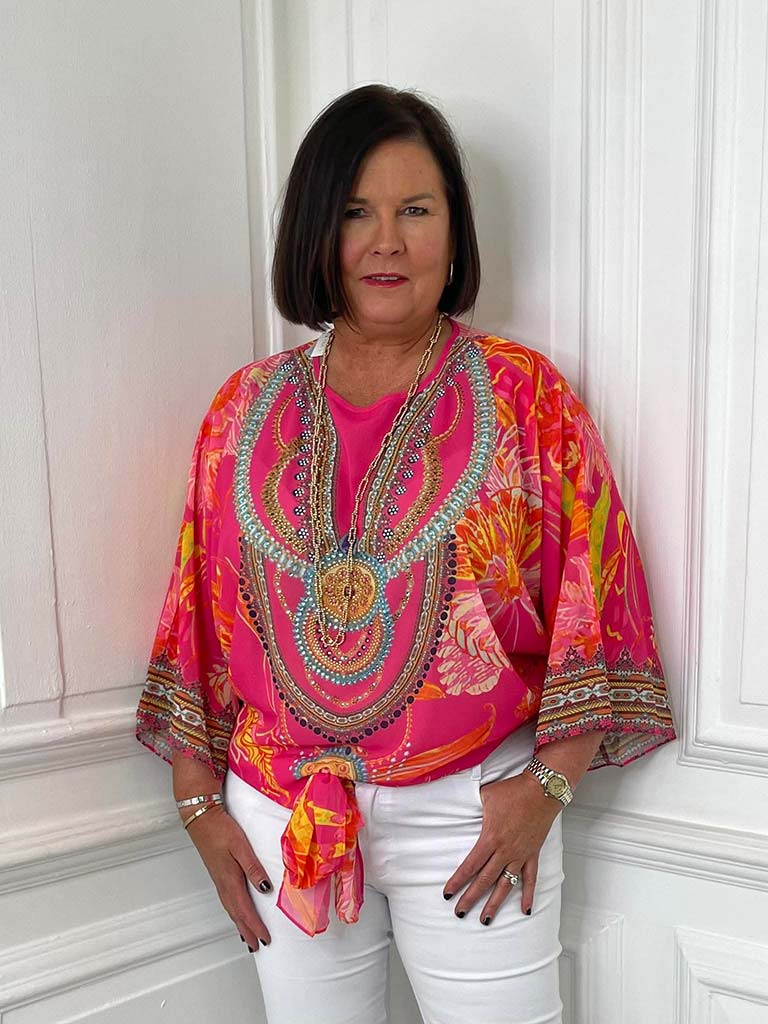 Malissa J Tie Up Top - Orange & Pink