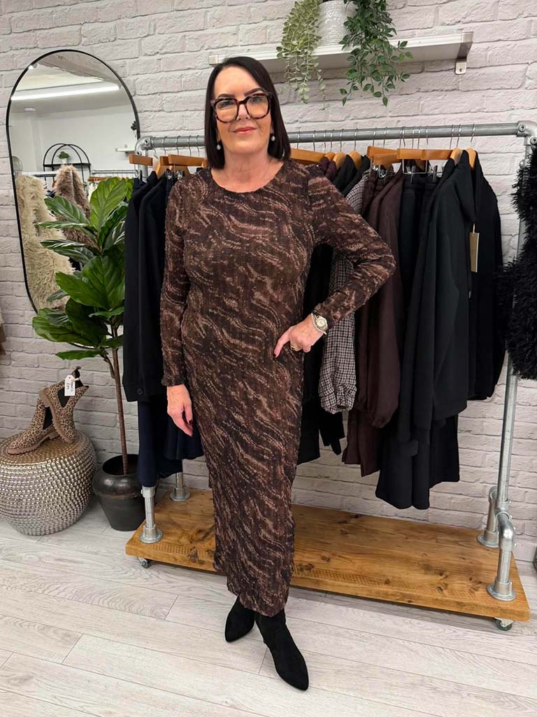 Malissa J Tie Dye Crinkleu Dress - Brown