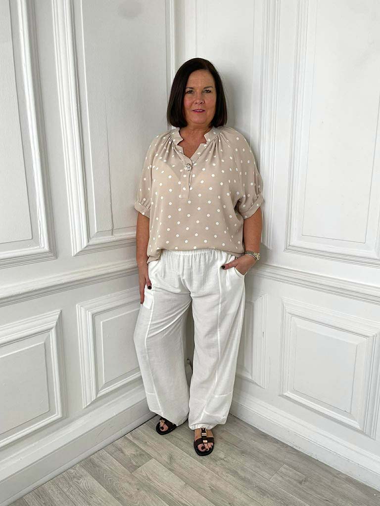 Dotty Large Button Top - Stone