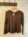 Malissa J Lace Sequin Sleeve Top - Chocolate
