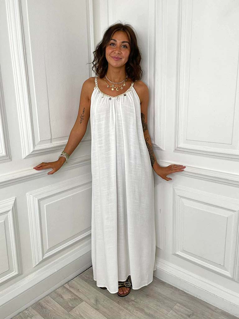Boho Embellished Maxi Dress - White