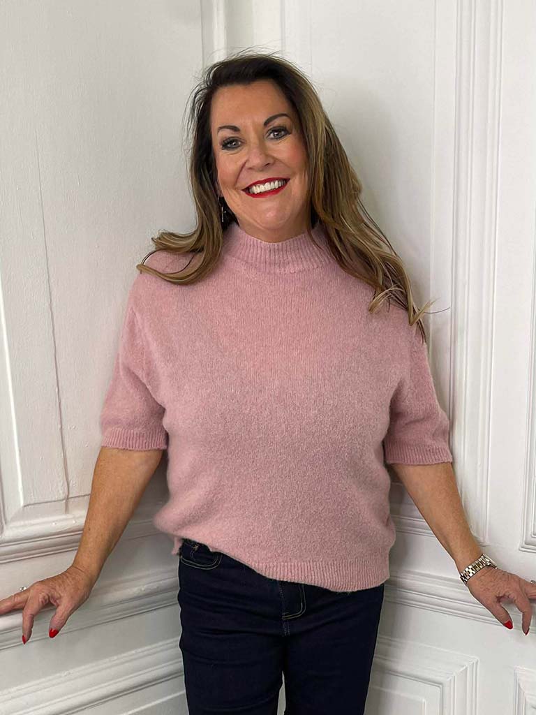 High Neck Short Sleeve Knit - Rose