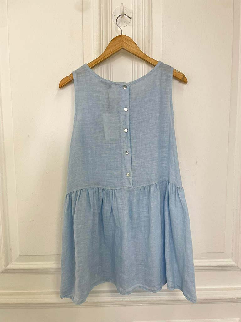 Linen Button Back Sleeveless Top - Sky