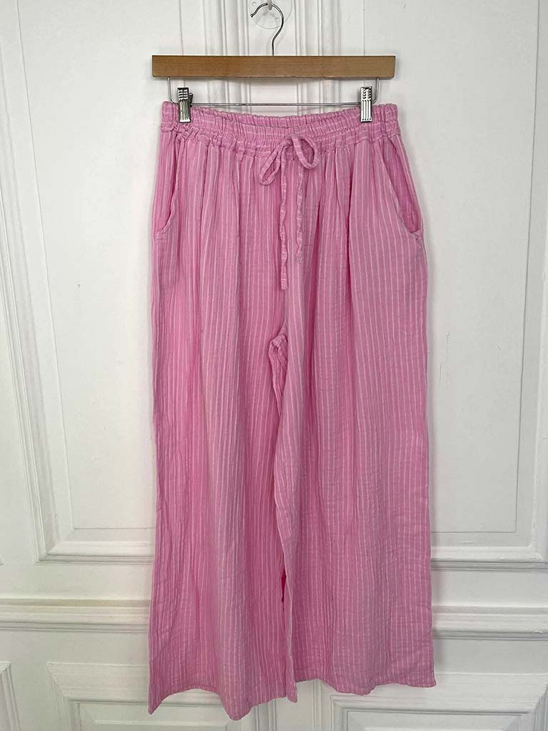 Seersucker Stripe Palazzos - Blossom