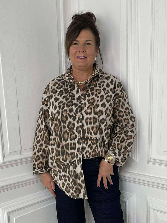 Leopard Print Micro Cord Shirt