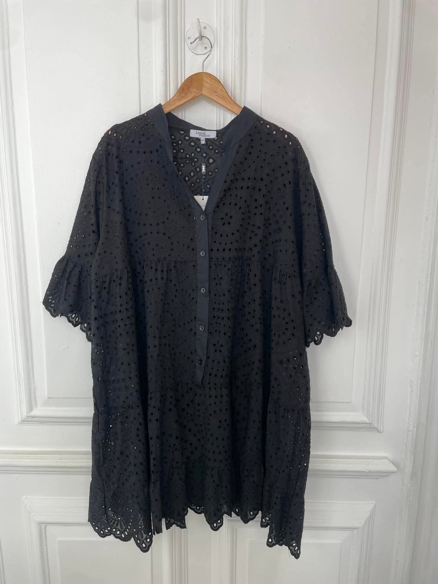 Broderie Anglaise Cotton Dress - Black