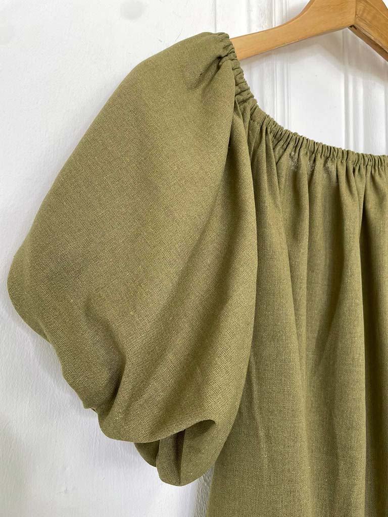 Bardot Puff Sleeve Tunic - Khaki