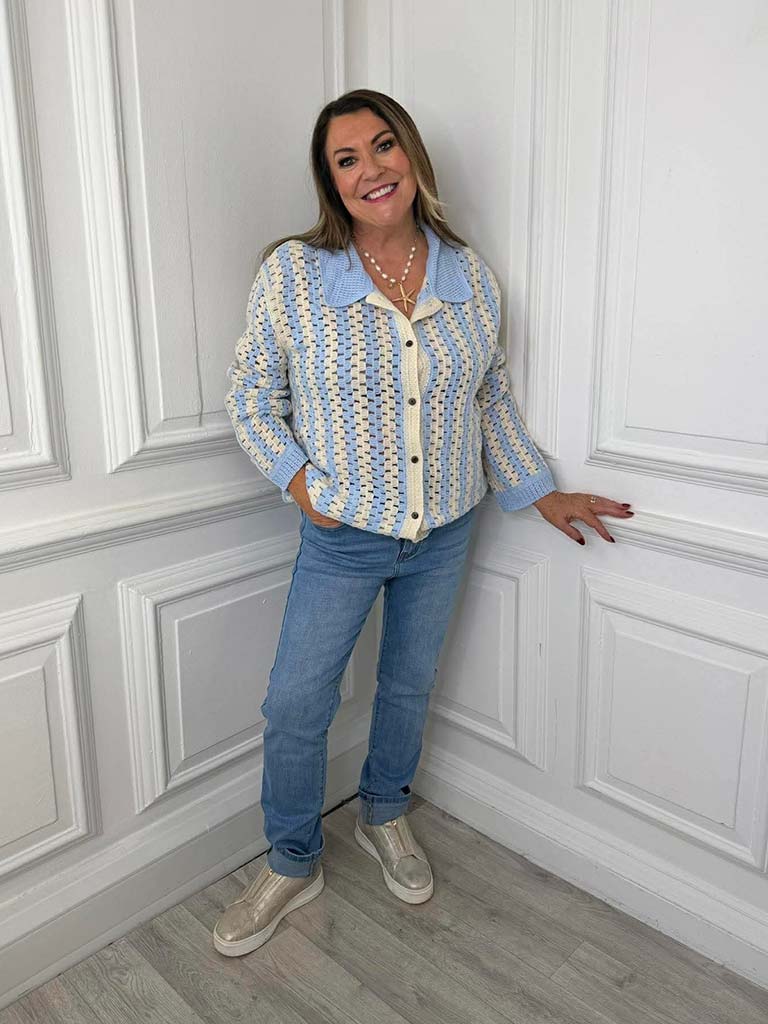 Crochet Shirt Jacket - Powder Blue