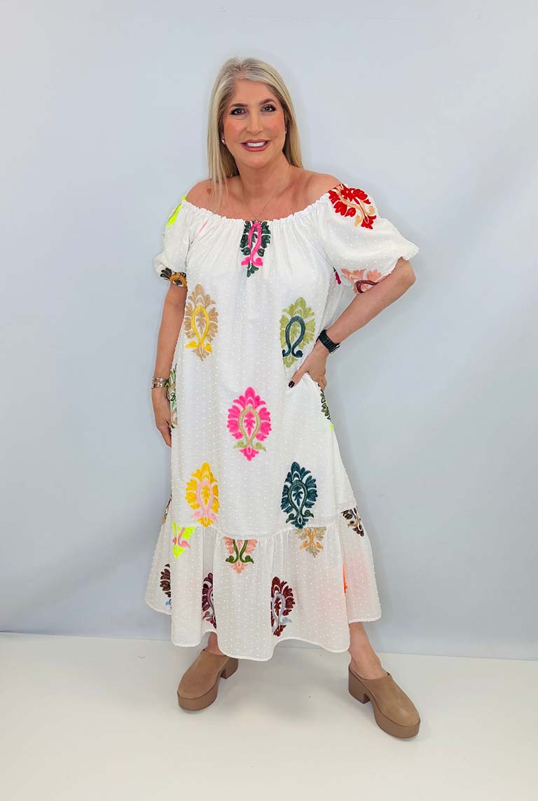 Malissa J Dobby Embroidered Bardot Dress