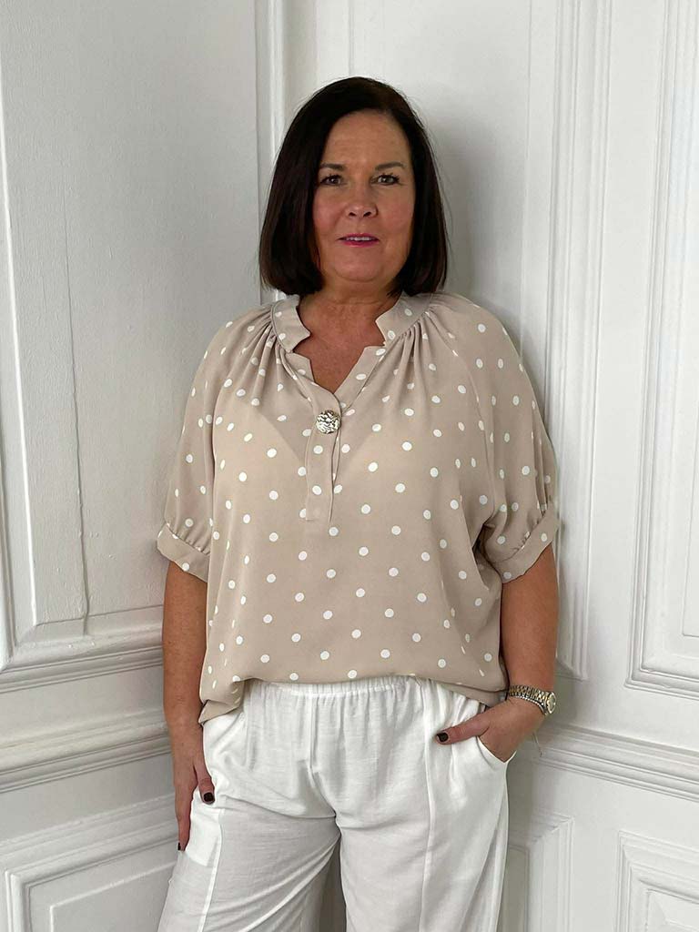 Dotty Large Button Top - Stone