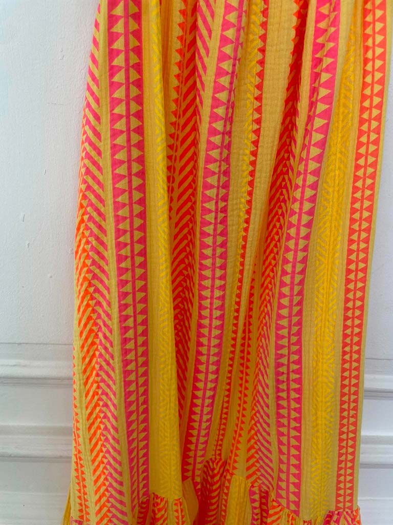 Aztec Peplum Hem Dress - Yellow Mix