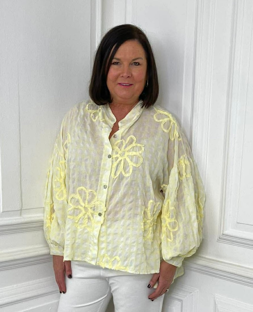 Gingham Floral Shirt - Lemon