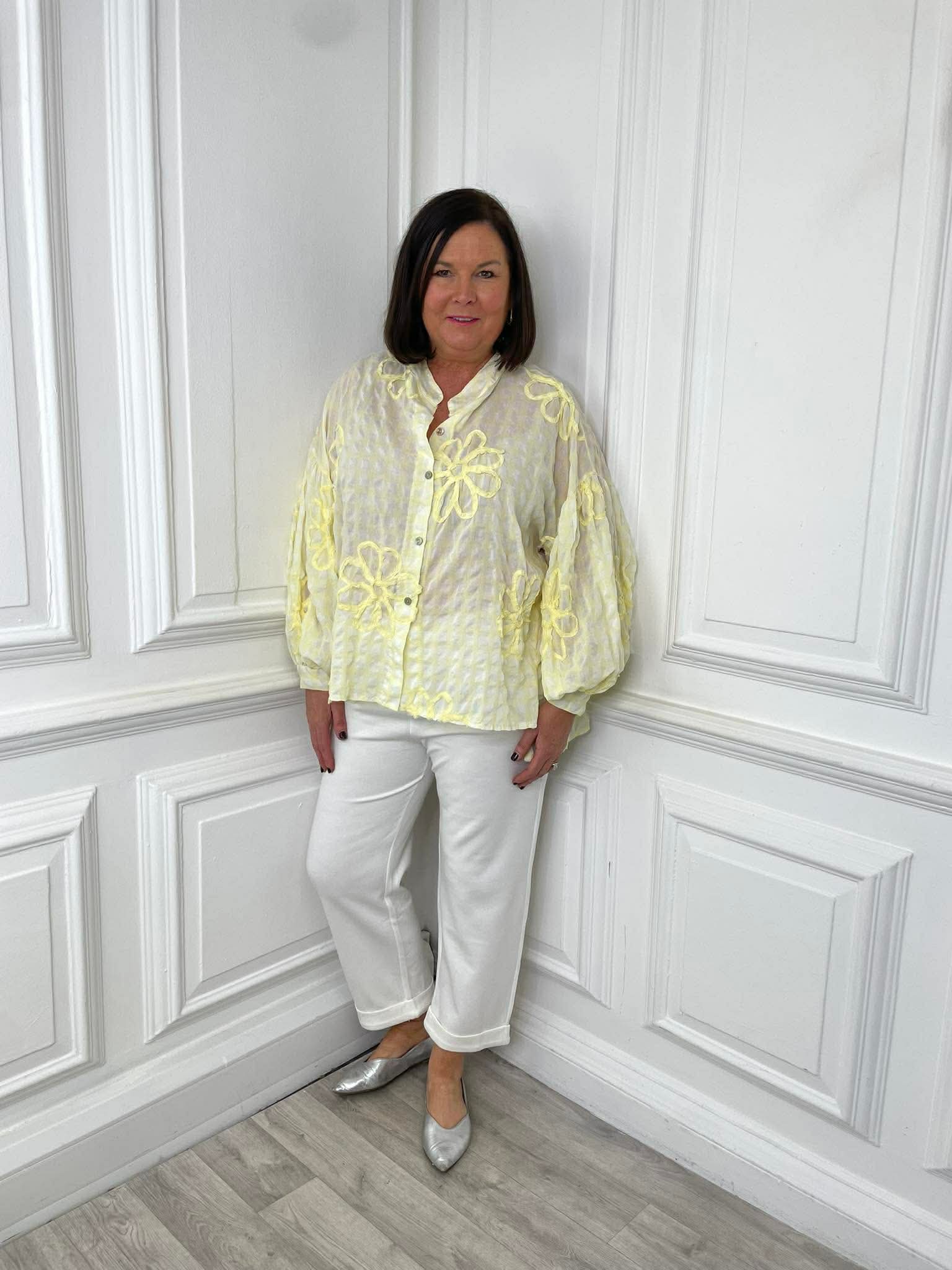 Gingham Floral Shirt - Lemon