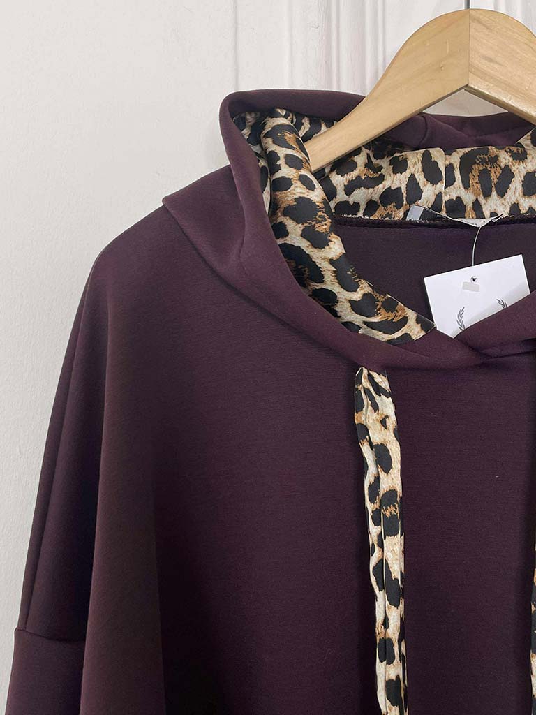 Supersoft Jersey Hoodie - Plum Leopard