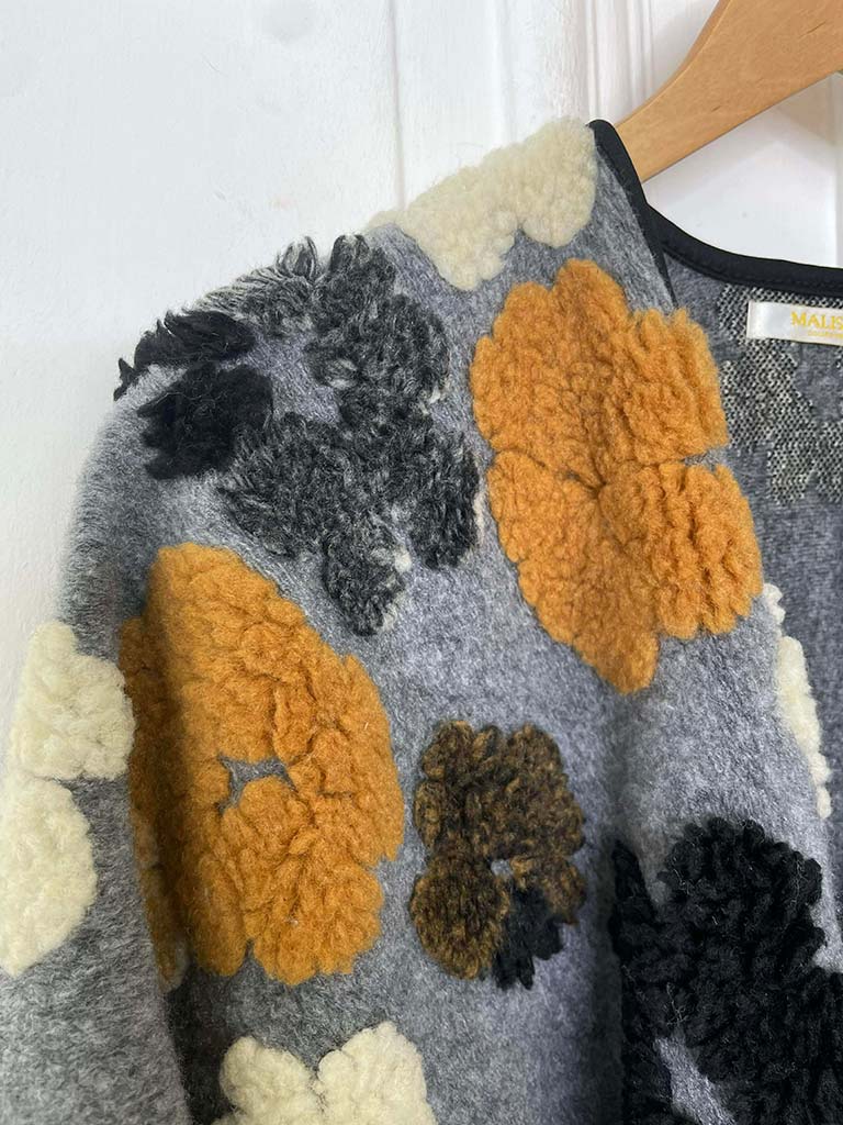 Malissa J Polar Fleece Flower Wrap - Grey & Tan