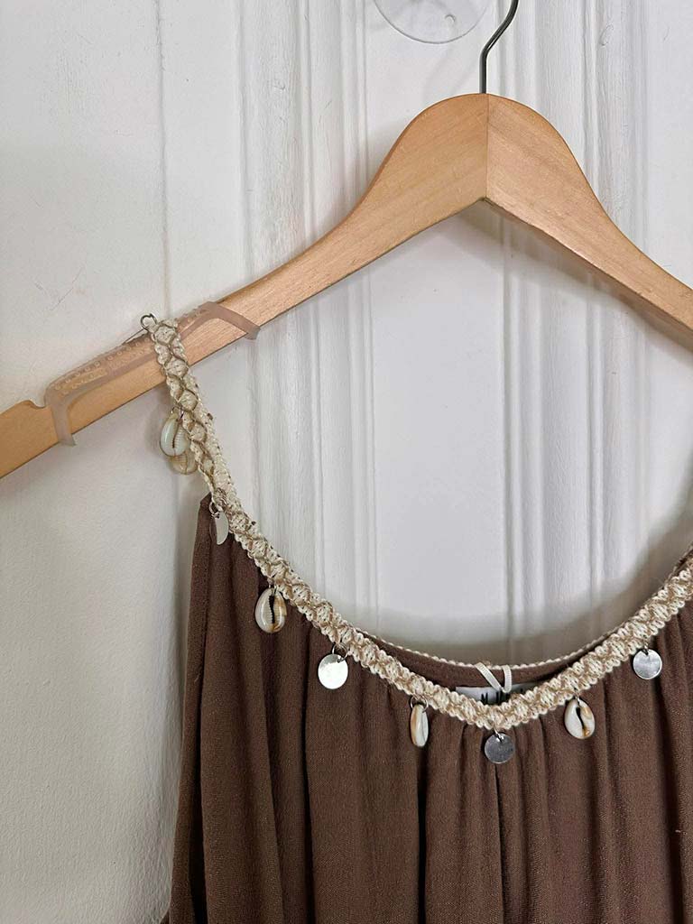 Boho Embellished Maxi Dress - Cappuccino