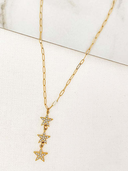 Envy Triple Star Drop Pendant Necklace - Gold