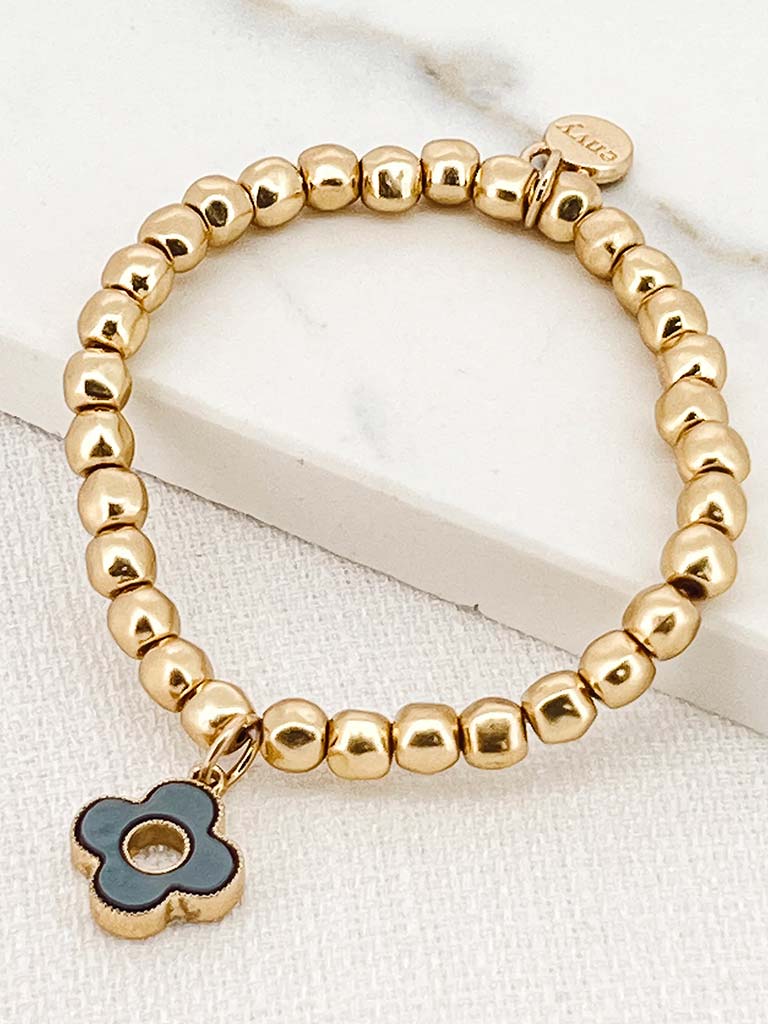 Envy Clover Beaded Bracelet - Gold & Grey