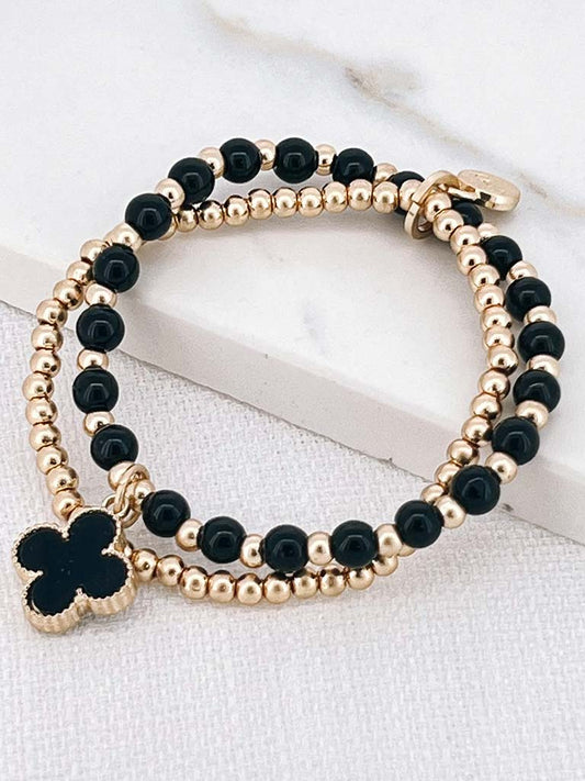 Envy Double Strand Beaded Bracelet - Gold & Black