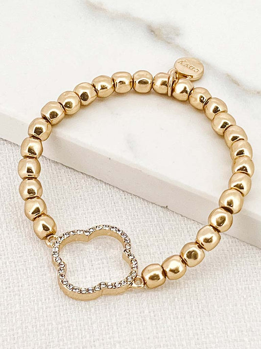 Envy Diamanté Clover Beaded Bracelet - Gold