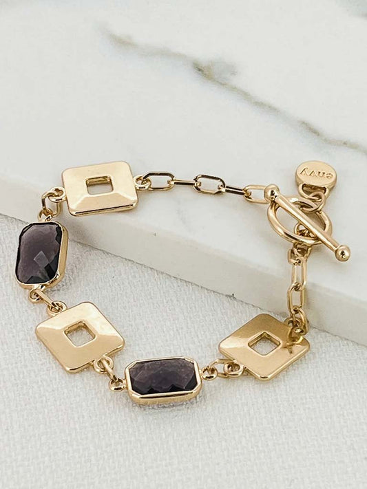 Envy Trinny Gemstone Chain T-Bar Bracelet - Gold & Purple