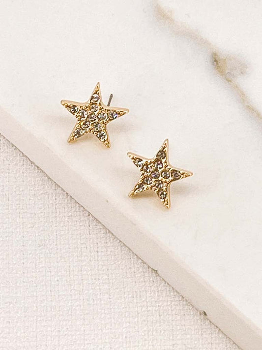 Envy Diamanté Star Earrings - Gold