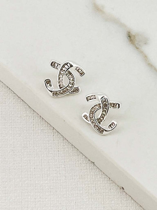Envy Diamanté Crossover Earrings - Silver