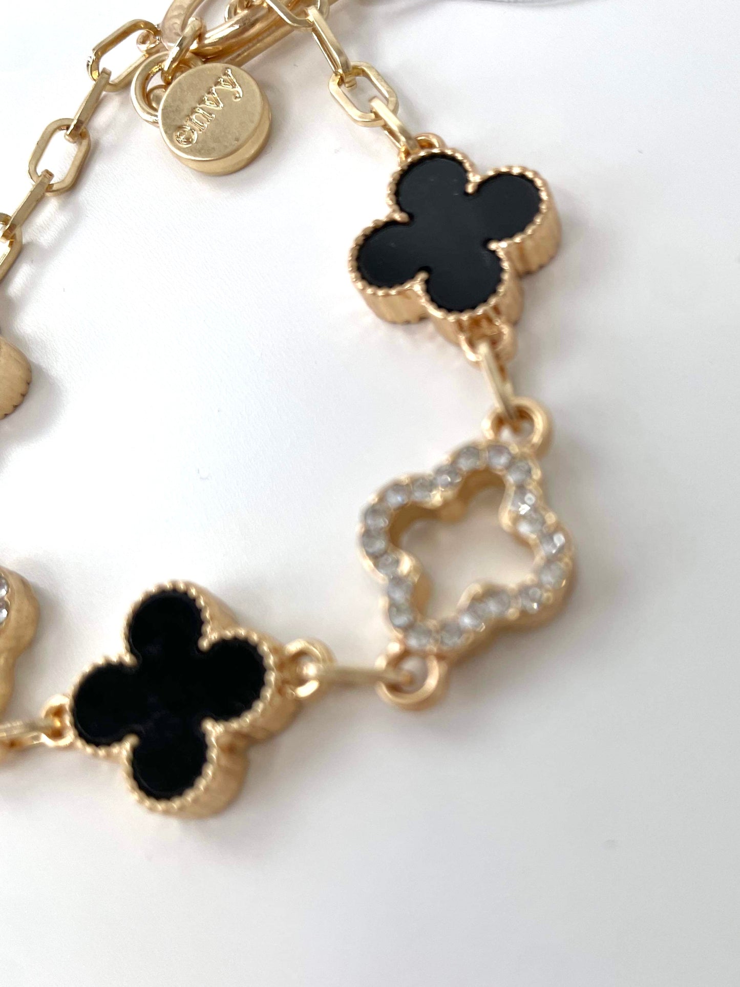 Envy Alhambra Diamante T-Bar Bracelet - Gold & Black