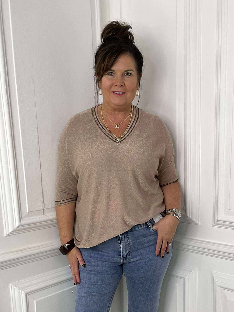 Luxe Shimmer Knit Top - Fawn