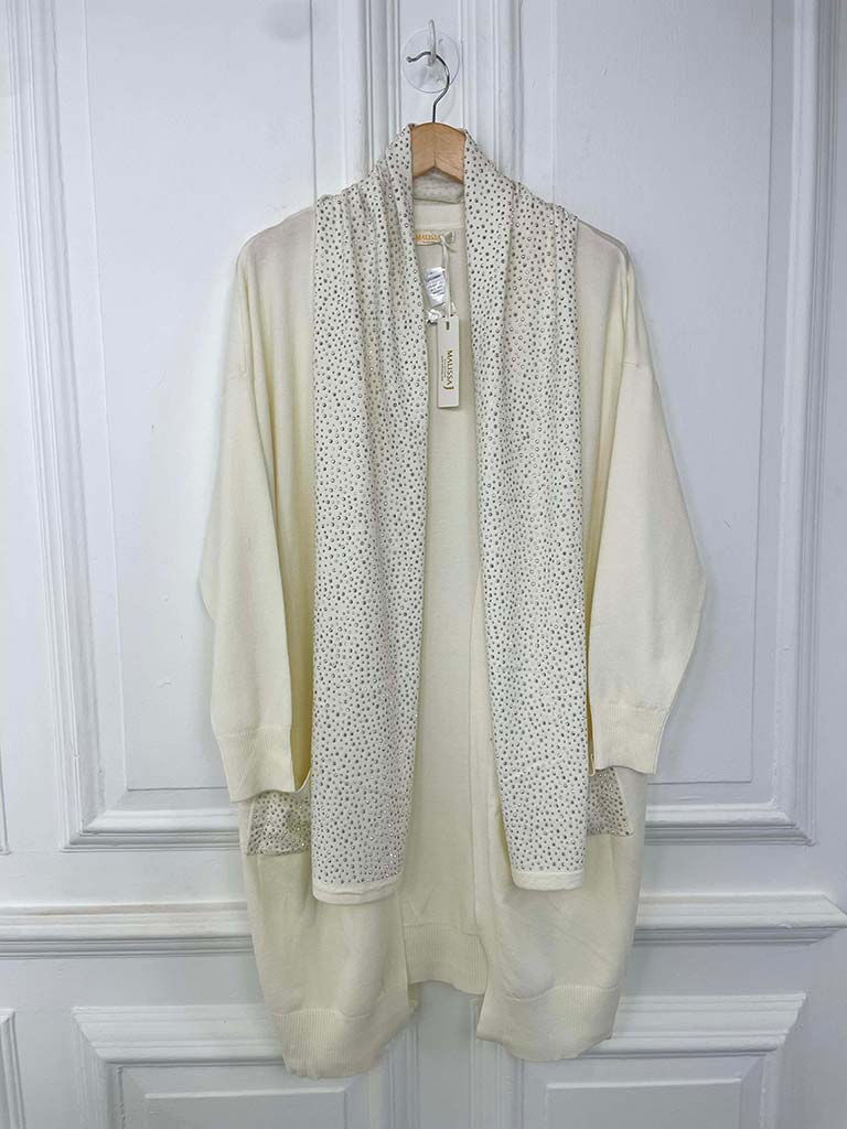 Malissa J Studded Cardigan & Scarf - Winter White