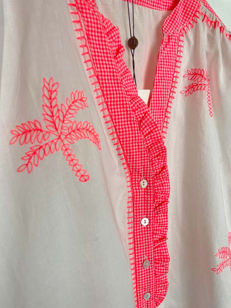 Palm Embroidered Cotton Top