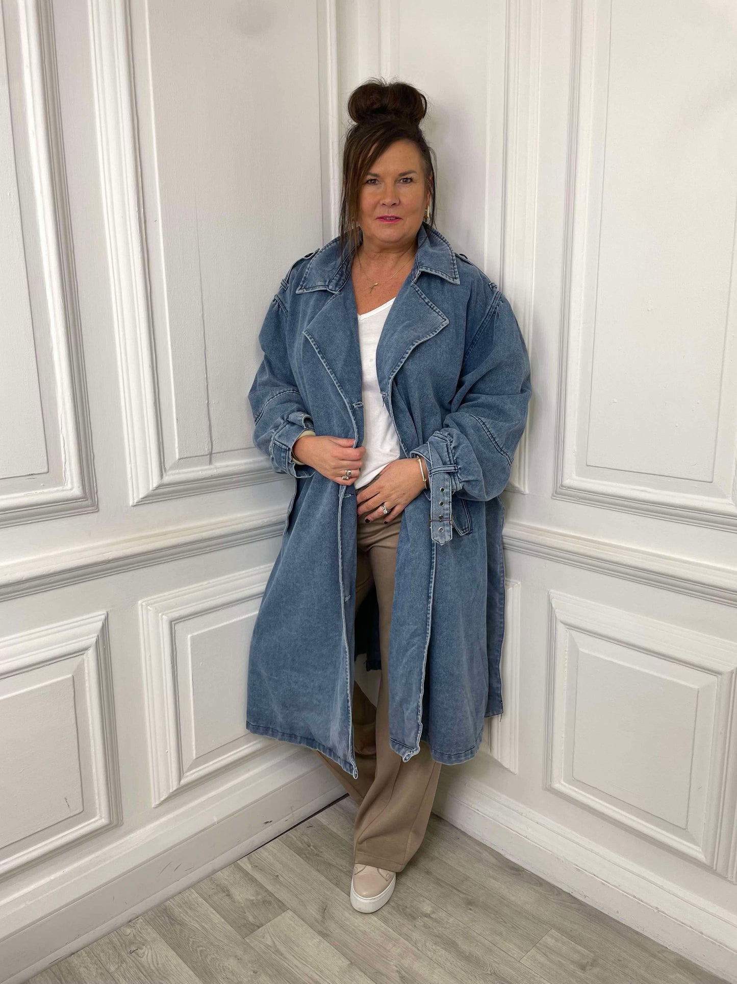 Denim Trench Coat - Pale Blue