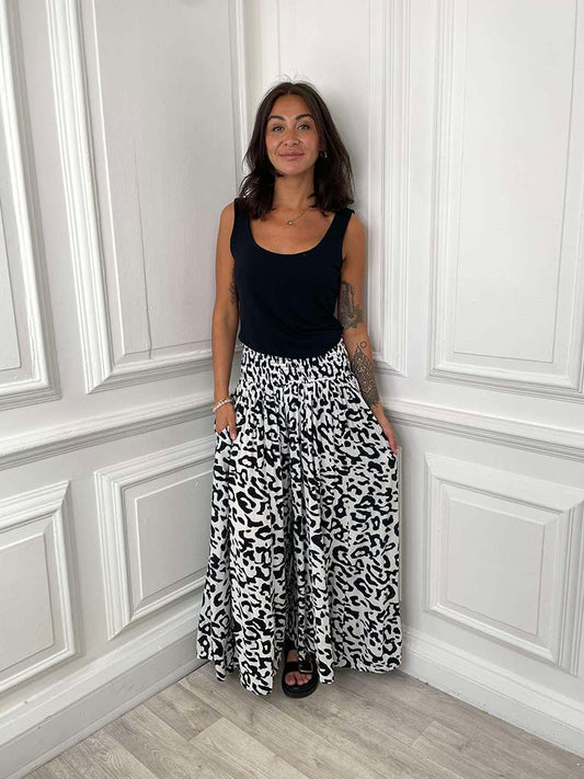 Leopard Print Palazzos - Monochrome