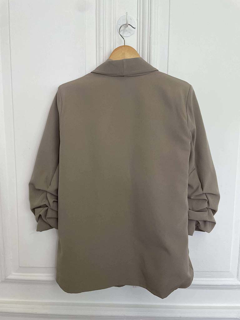 Ruched Sleeve Blazer - Pebble