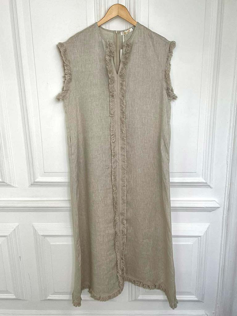 Malissa J Linen Raw Edge Dress - Stone