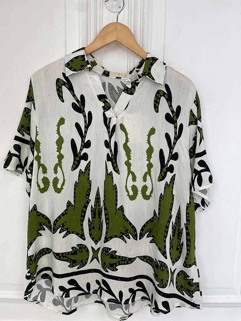 Shadow Reef Collared Top - Kiwi