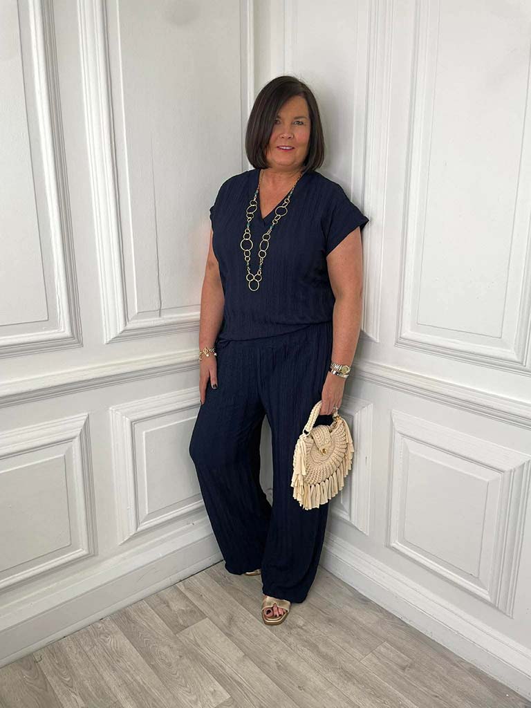 Textured Palazzos - Navy