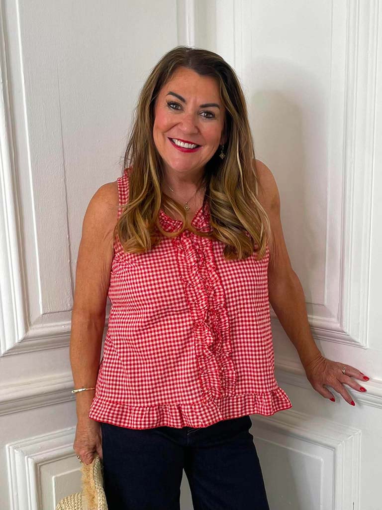 Cottage Check Ruffle Top - Cherry