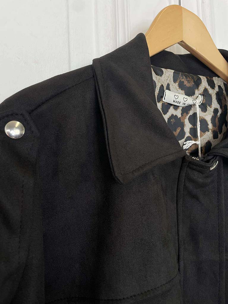 Bubble Hem Suede Feel Jacket - Black