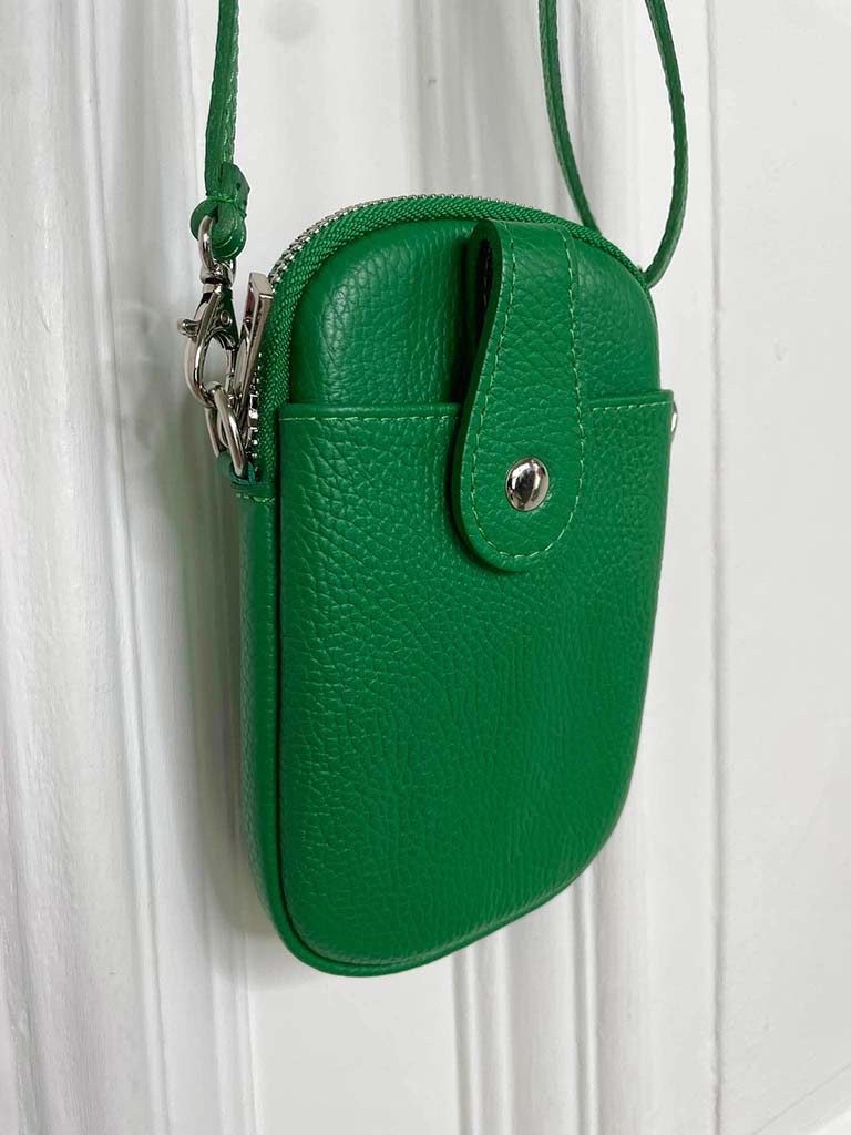 Leather Cross Body Phone Bag - Green