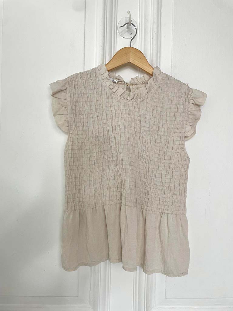 Shirred Frill Top - Stone