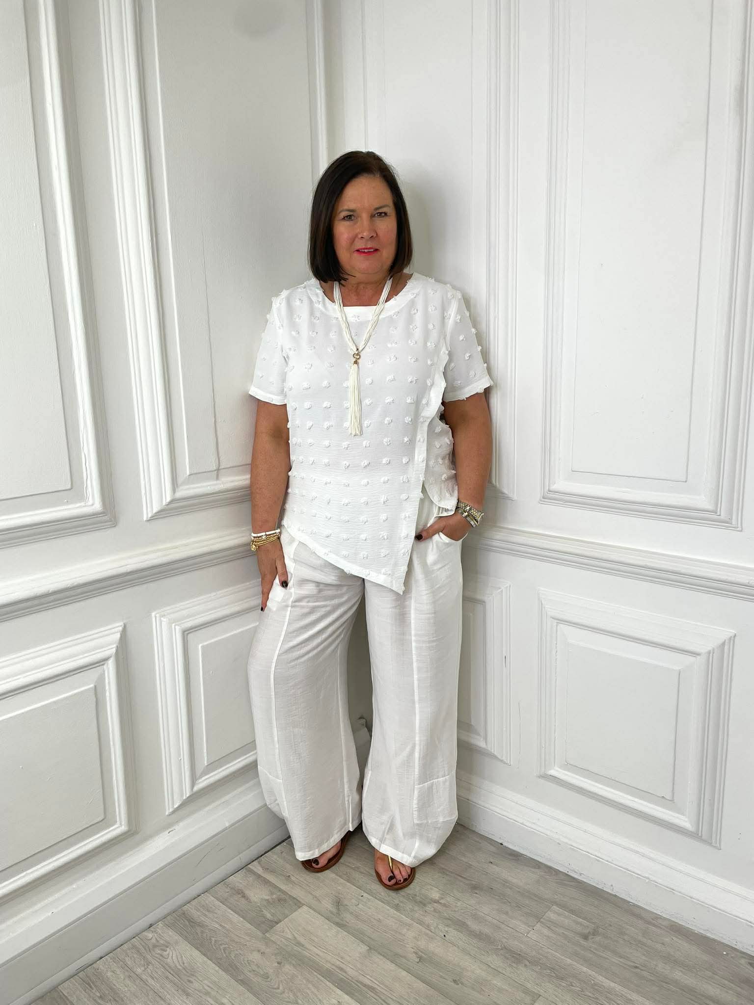 Malissa J Dobby Dot Top - White