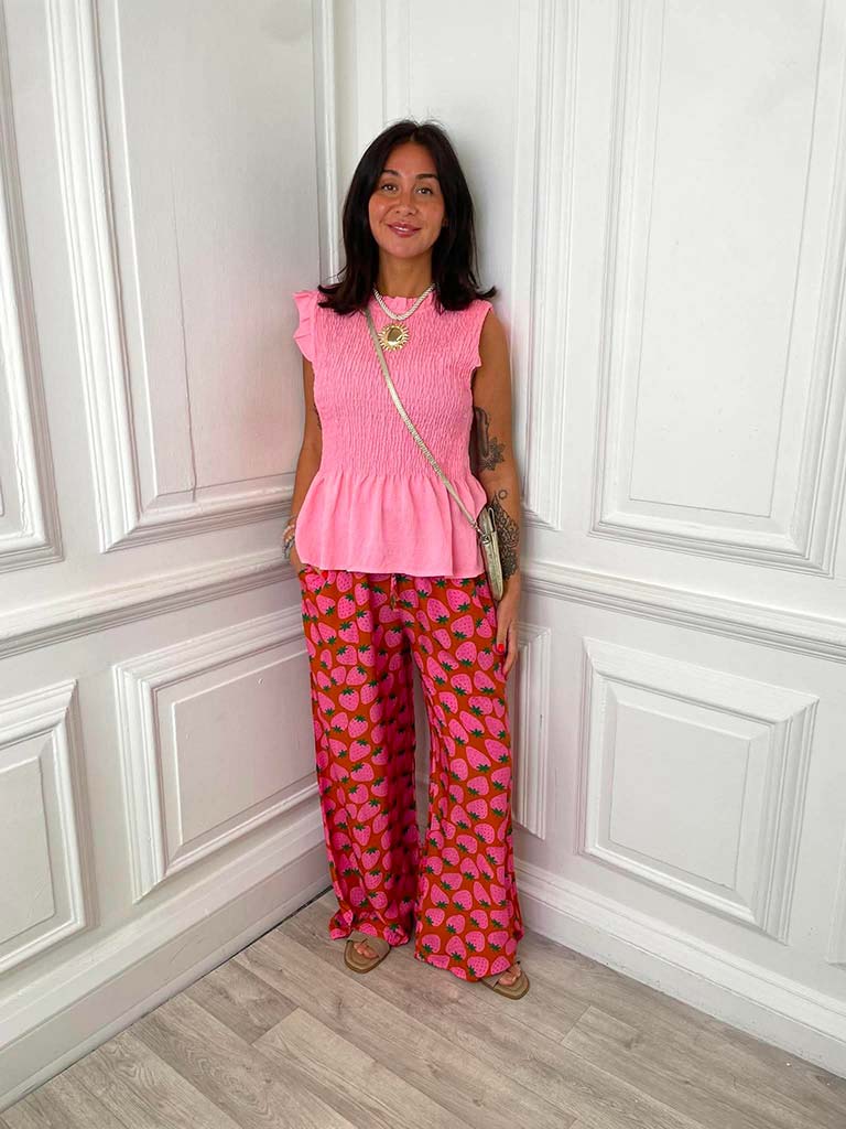 Kitsch Patterned Palazzos - Strawberries