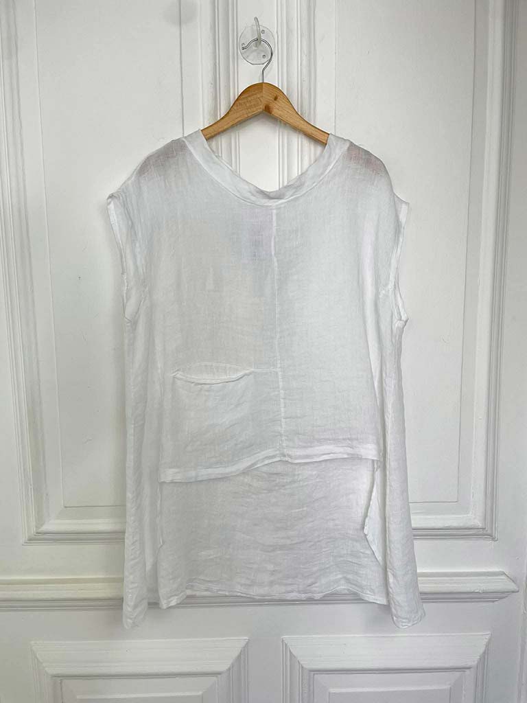 Linen Dip Back Top - White