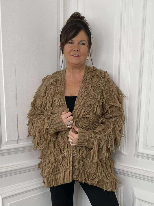Slouchy Shaggy Cardigan - Caramel