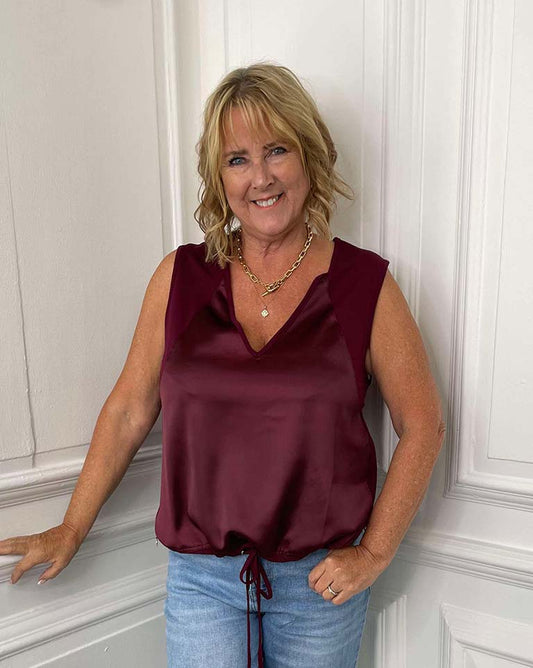 Malissa J Silk Feel Drawstring Vest - Wine