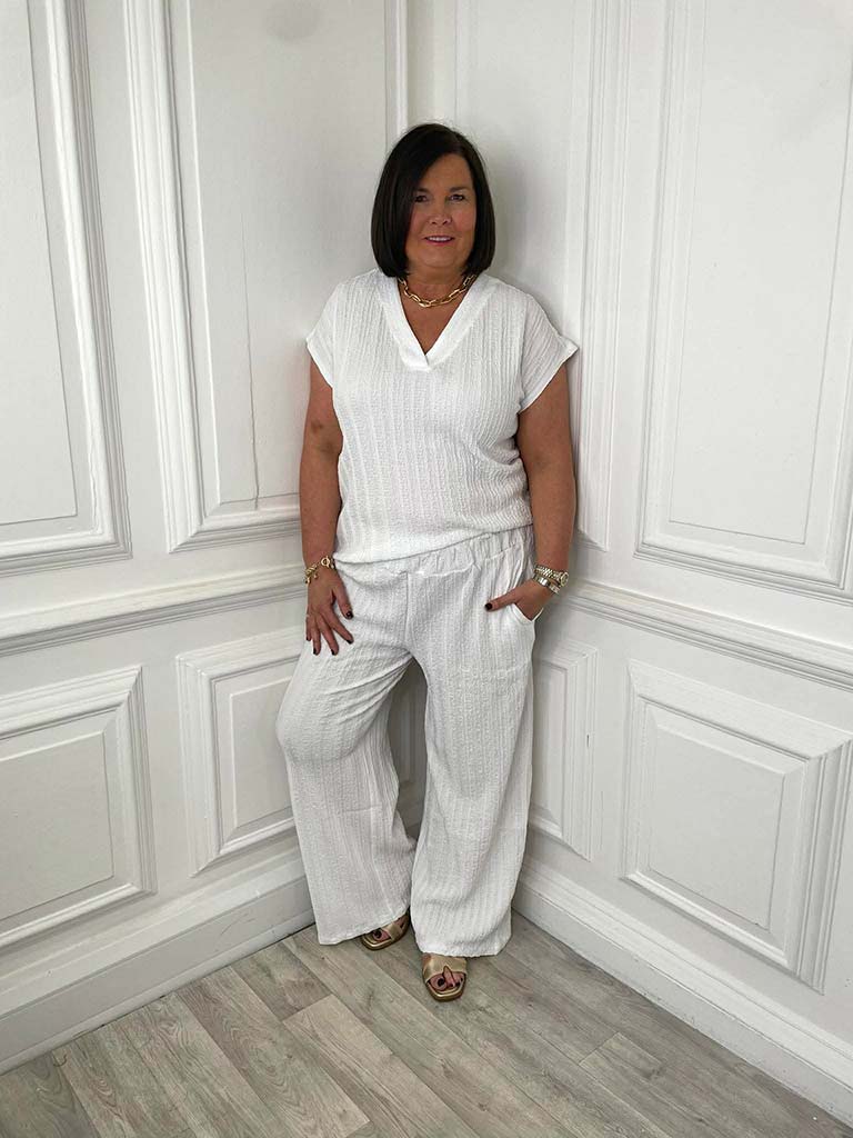 Textured Palazzos - White