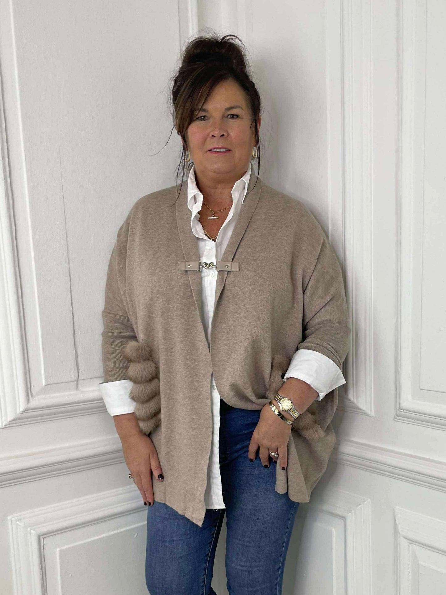 Faux Fur Pocket Cardigan - Fawn