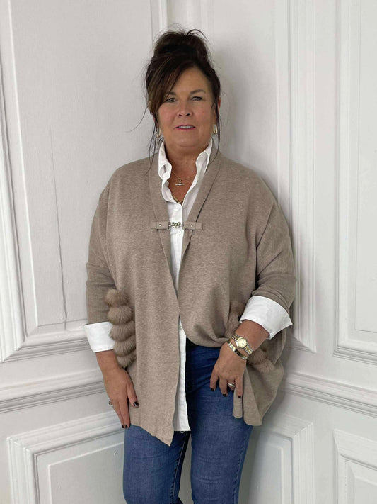 Faux Fur Pocket Cardigan - Fawn