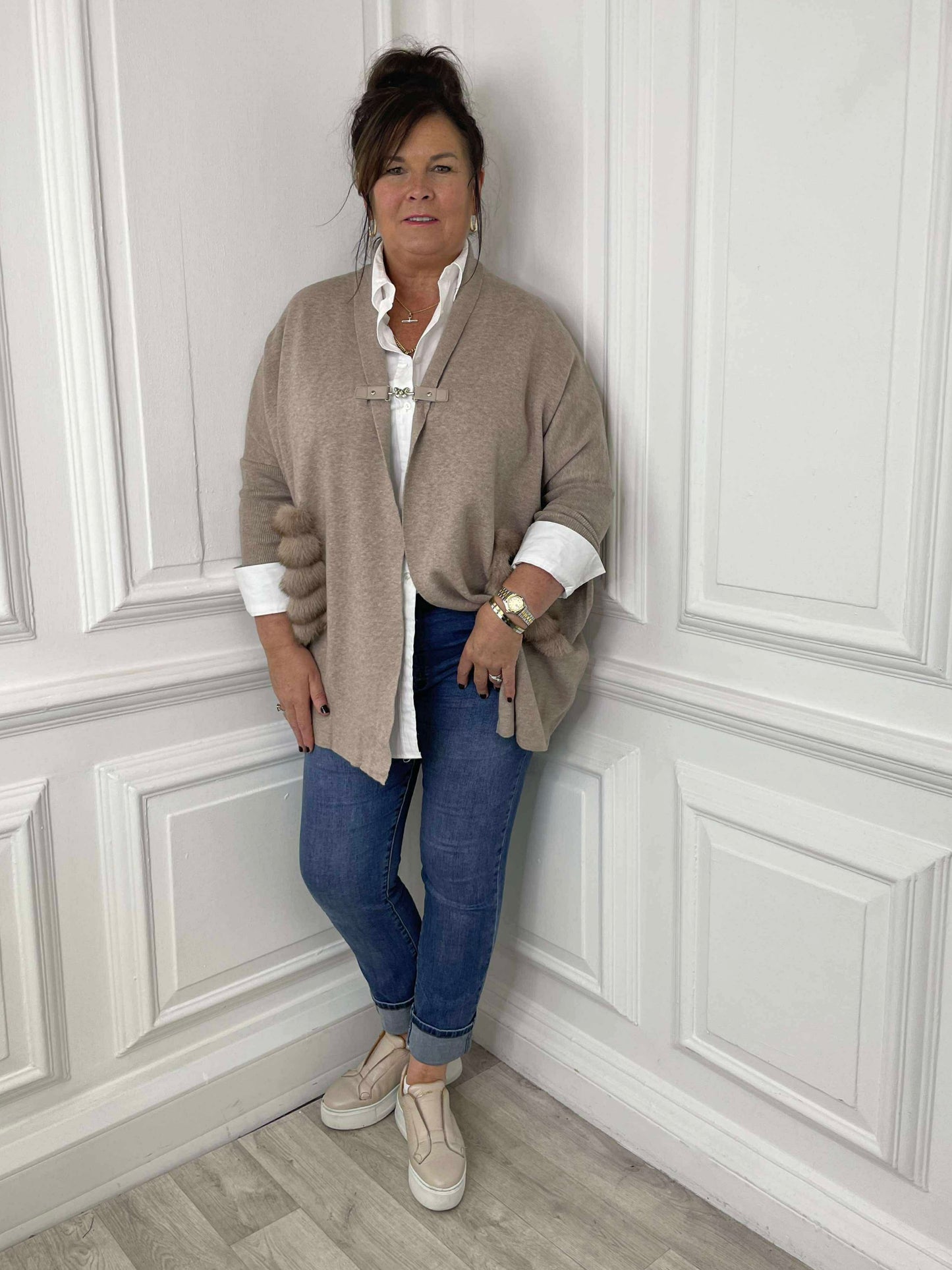 Faux Fur Pocket Cardigan - Fawn